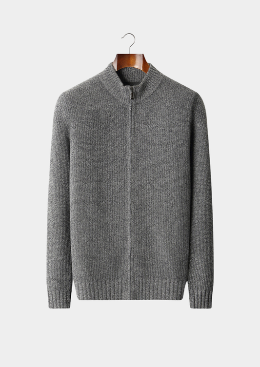 Pure Cashmere Gray Ribbed Zip Cardigan | Apuro
