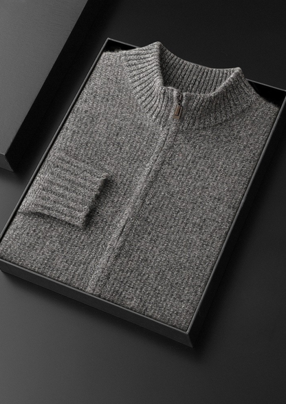 Pure Cashmere Gray Ribbed Zip Cardigan | Apuro