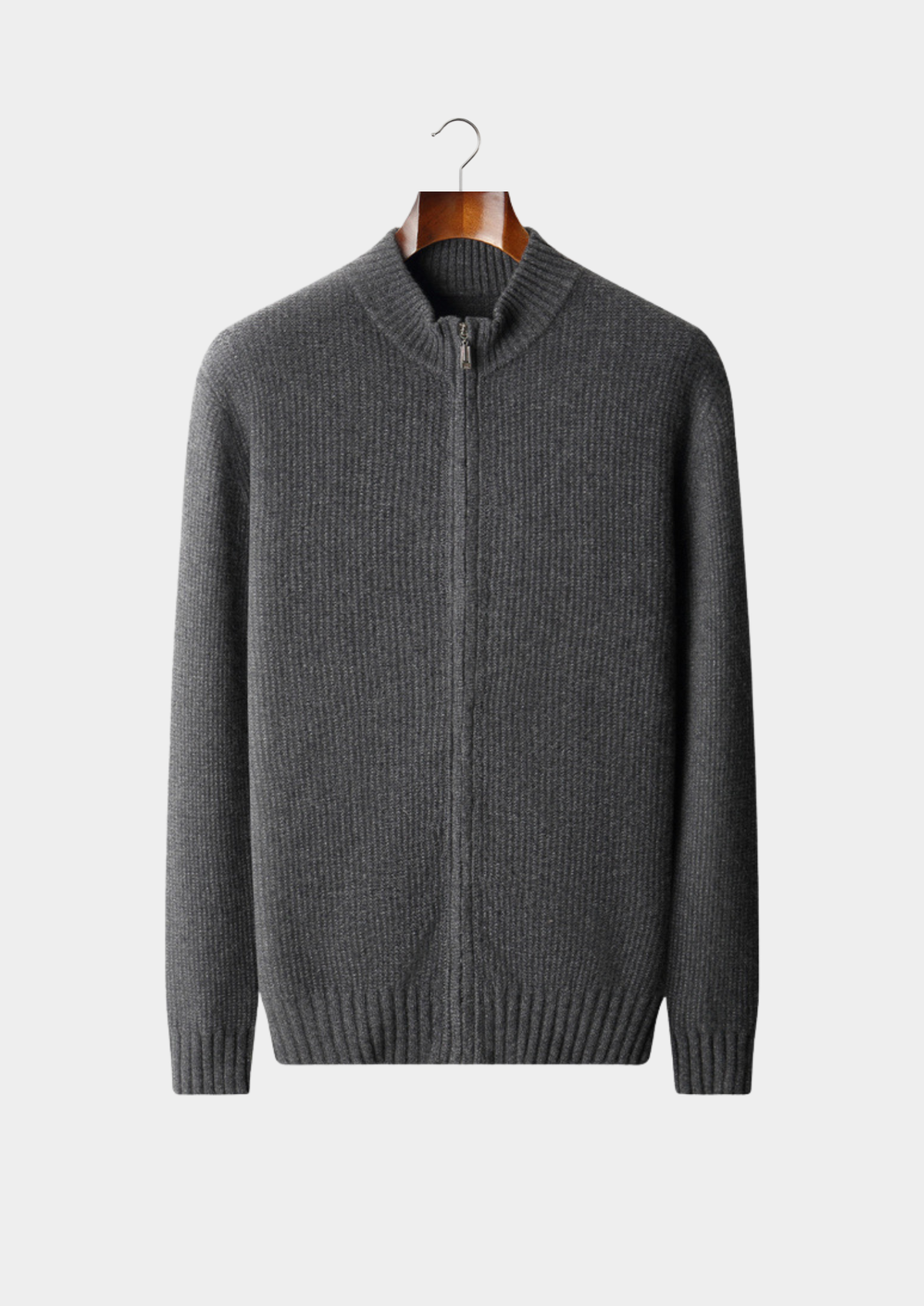 Pure Cashmere Dark Gray Ribbed Zip Cardigan | Apuro