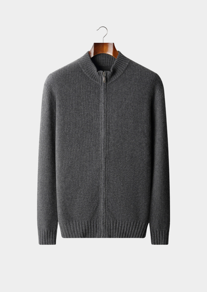 Pure Cashmere Dark Gray Ribbed Zip Cardigan | Apuro