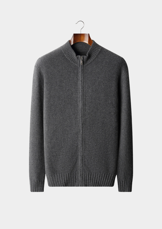Pure Cashmere Dark Gray Ribbed Zip Cardigan | Apuro