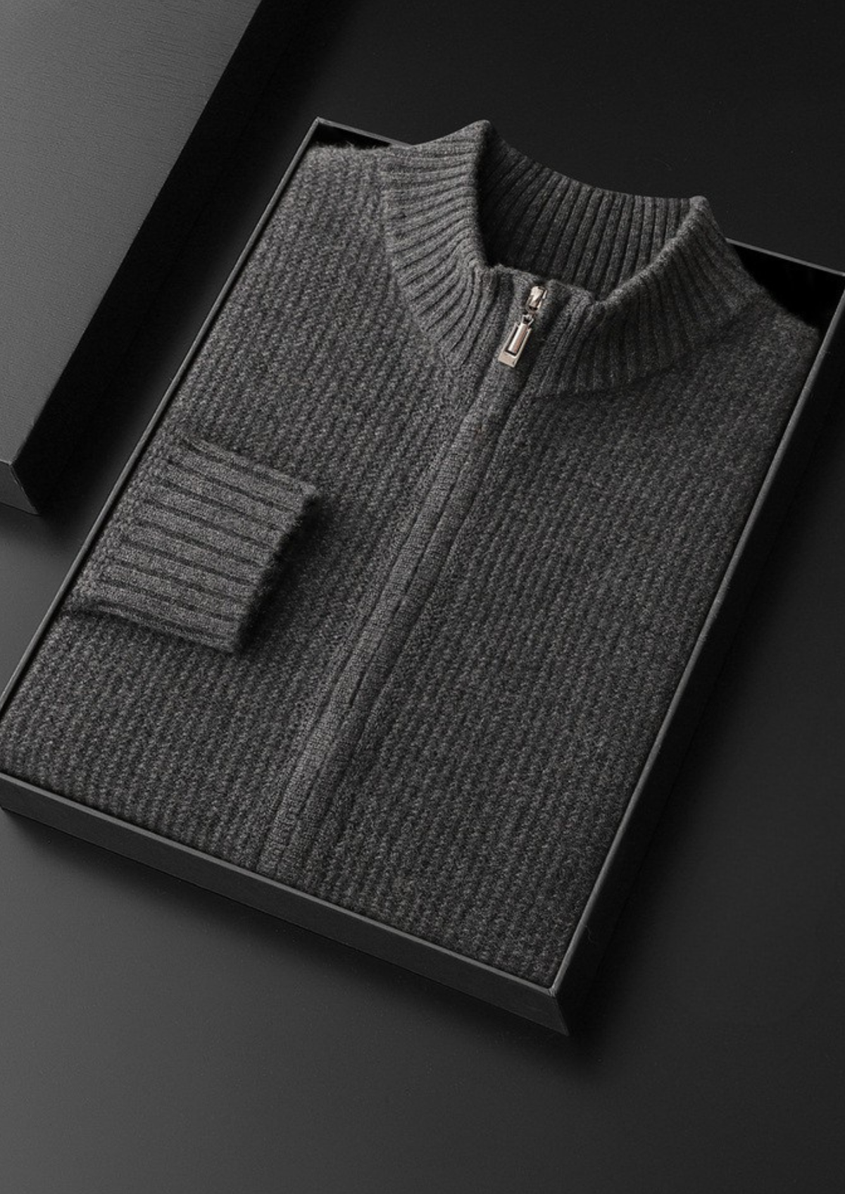 Pure Cashmere Dark Gray Ribbed Zip Cardigan | Apuro