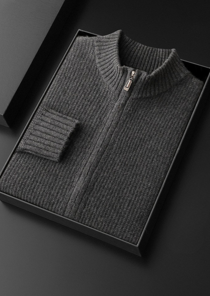 Pure Cashmere Dark Gray Ribbed Zip Cardigan | Apuro