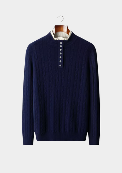 Pure Extra-Fine Merino Wool Cable Knit Henley Sweater | Apuro