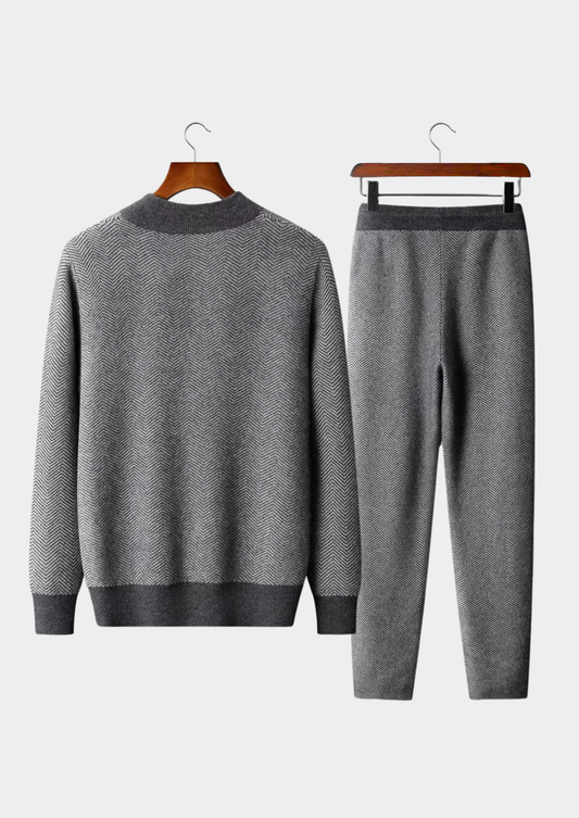 Pure Extra-Fine Merino Wool Gray Herringbone Set | Apuro