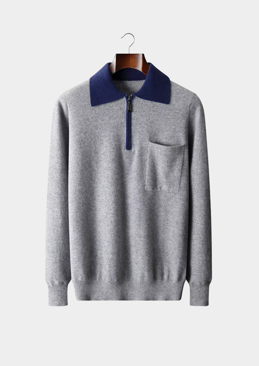 Premium Cashmere Two Tone Zipper Polo | Apuro