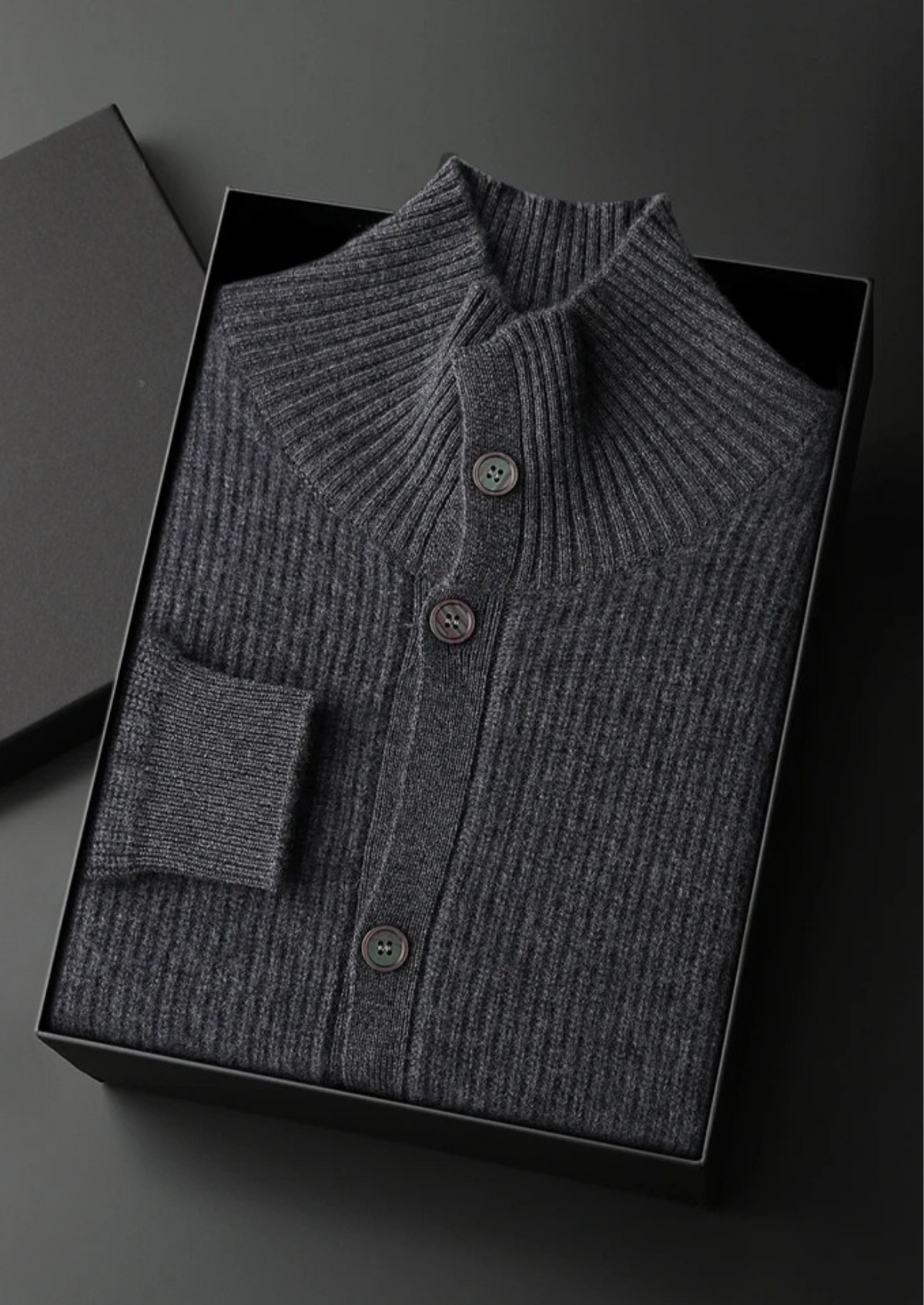 Premium Cashmere Ribbed High Collar Cardigan | Apuro