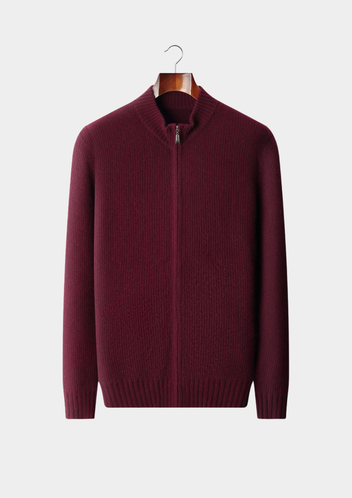 Pure Cashmere Burgundy Ribbed Zip Cardigan | Apuro
