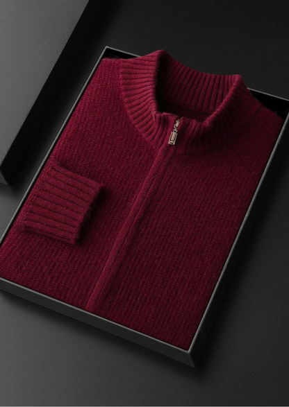 Pure Cashmere Burgundy Ribbed Zip Cardigan | Apuro