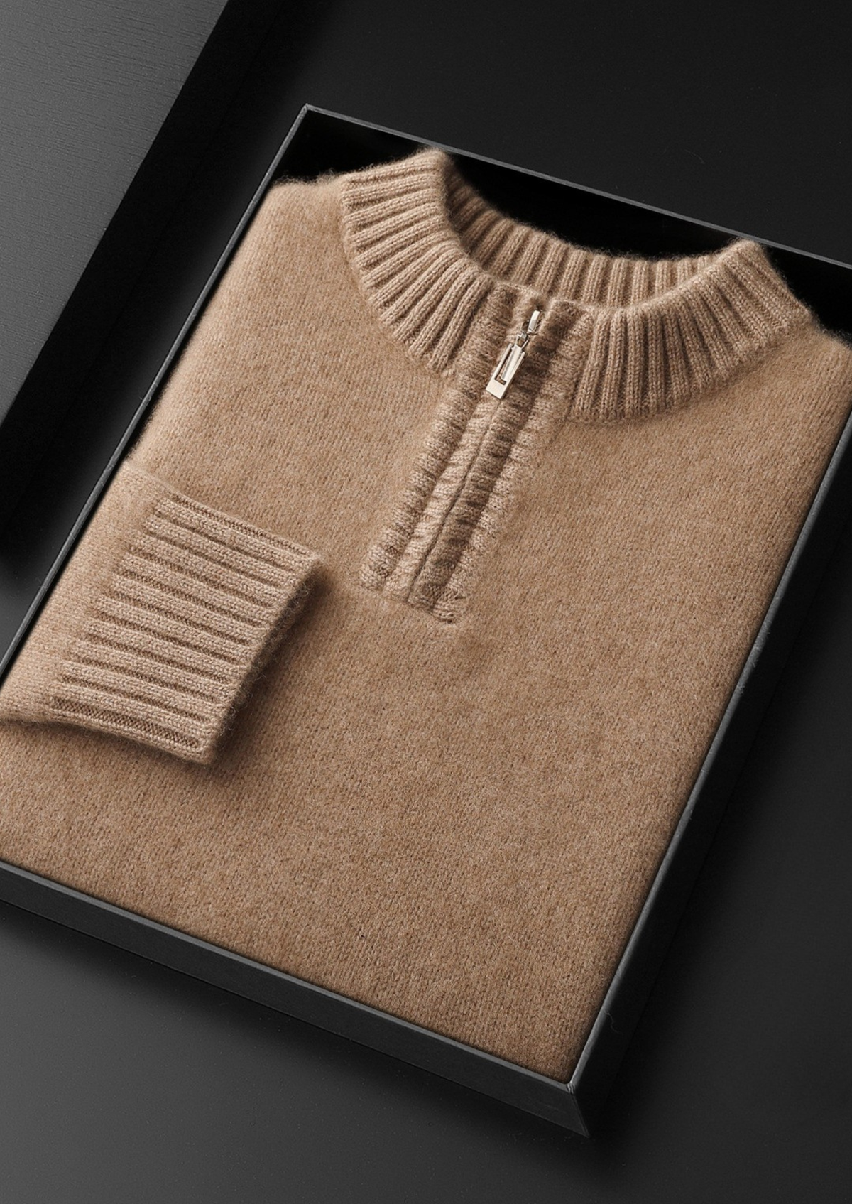Pure Cashmere Light Beige Half Zip Sweater | Apuro