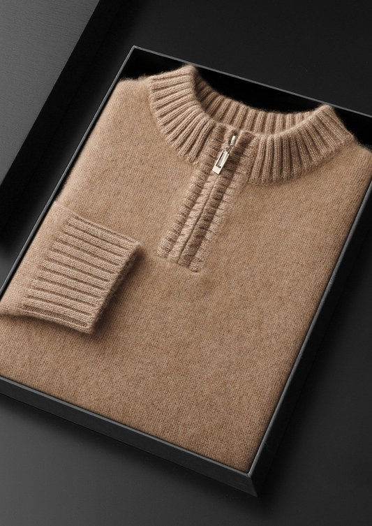 Pure Cashmere Light Beige Half Zip Sweater | Apuro