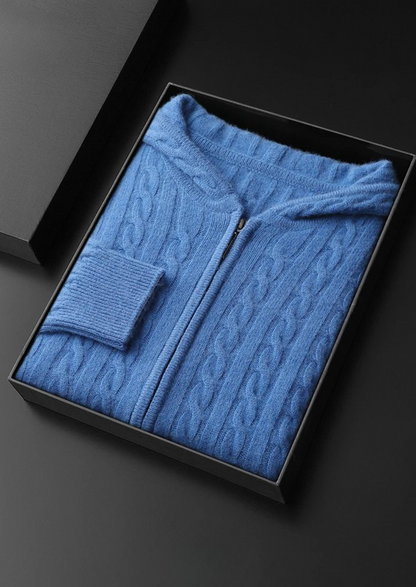 Premium Cashmere Cable Knit Zipper Hoodie | Apuro