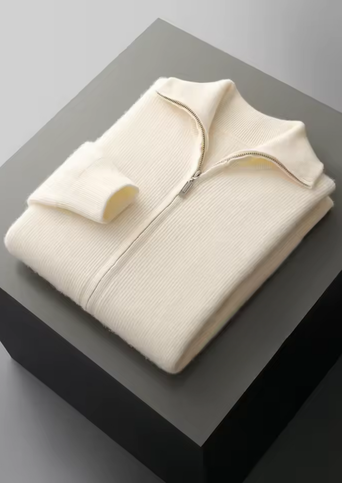 Pure Extra-Fine Merino Wool Ribbed Zipper Cardigan | Apuro
