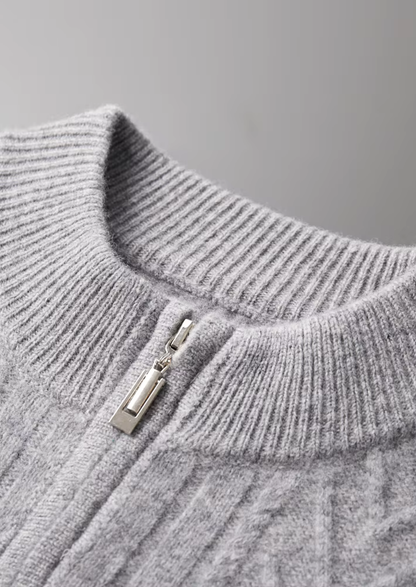 Pure Extra-Fine Merino Wool Patterned Zip Cardigan | Apuro