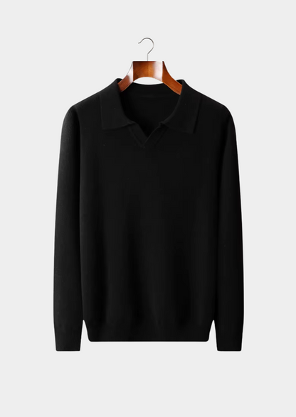 Pure Extra-Fine Merino Wool Ribbed Buttonless Polo | Apuro