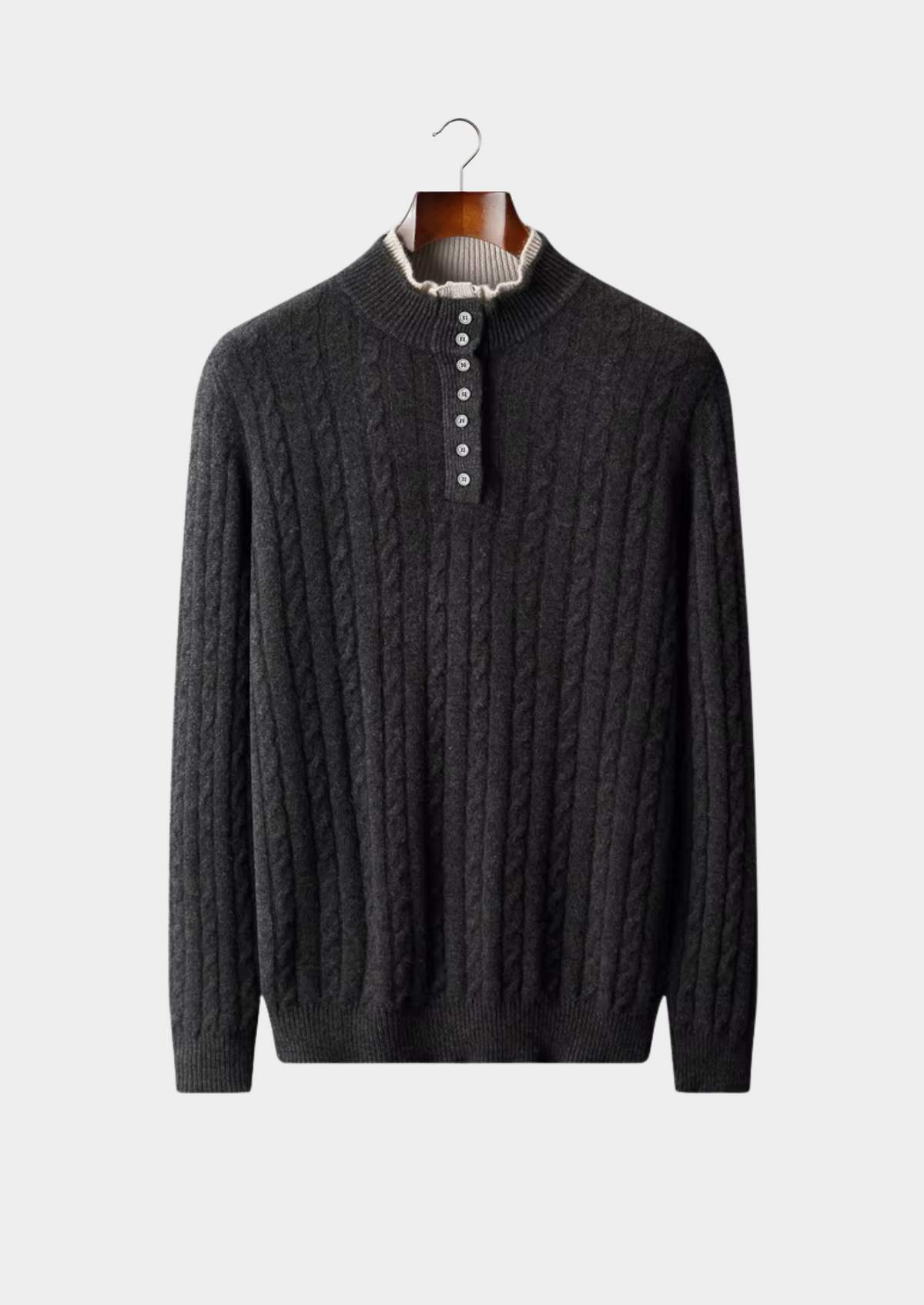 Pure Extra-Fine Merino Wool Cable Knit Henley Sweater | Apuro