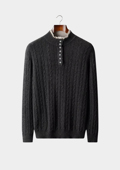 Pure Extra-Fine Merino Wool Cable Knit Henley Sweater | Apuro