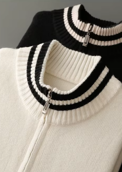 Pure Extra-Fine Merino Wool Two Tone Zip Cardigan | Apuro