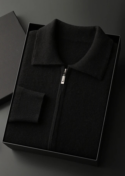Premium Cashmere Zip Polo Cardigan | Apuro