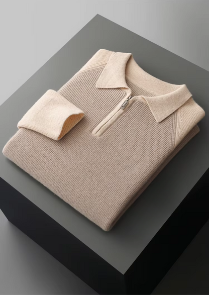 Pure Extra-Fine Merino Wool Two Tone Zipper Sweater Polo | Apuro