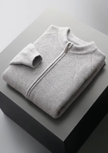Pure Extra-Fine Merino Wool Ribbed Zip Cardigan | Apuro