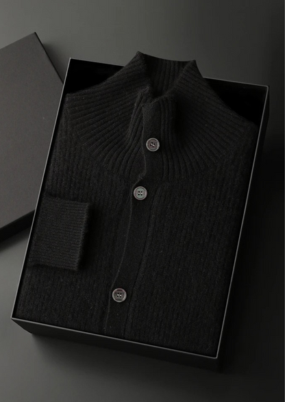 Premium Cashmere Ribbed High Collar Cardigan | Apuro