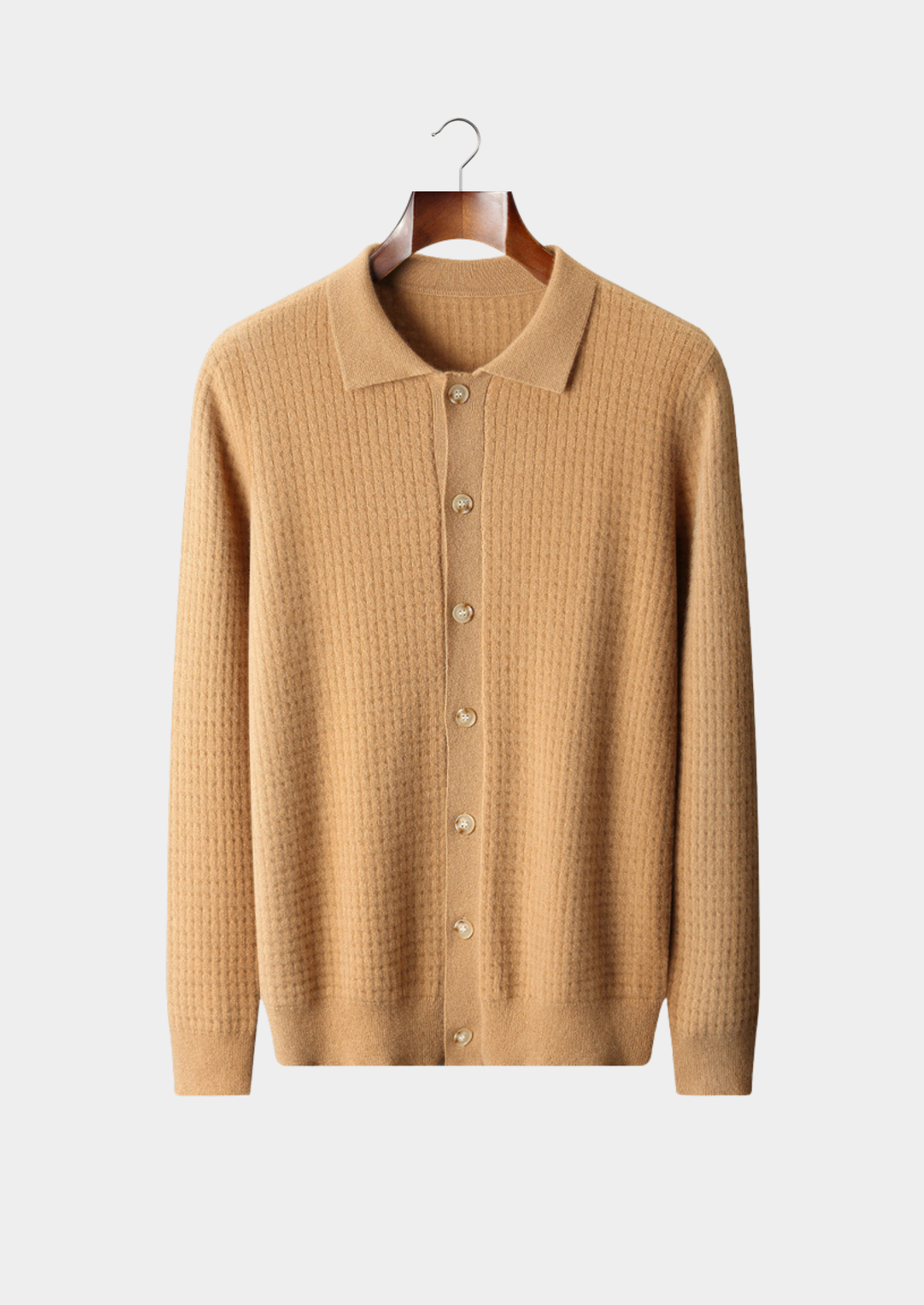 Pure Cashmere Caramel Textured Button Cardigan | Apuro