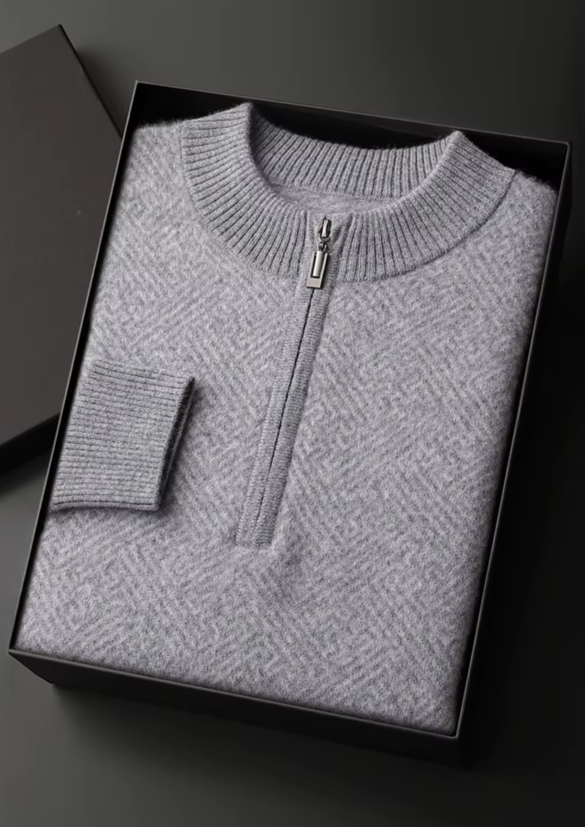 Premium Cashmere Patterned Half-Zip Sweater | Apuro