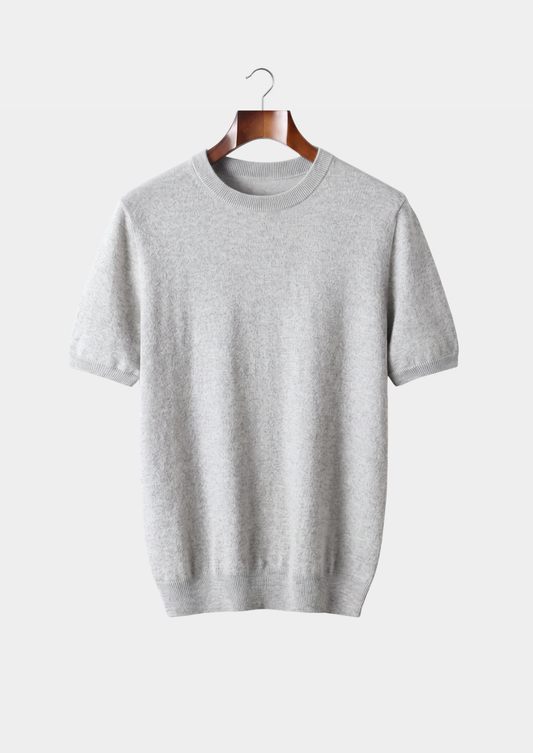 Premium Cashmere Classic Crewneck T-Shirt - Light Gray | Apuro