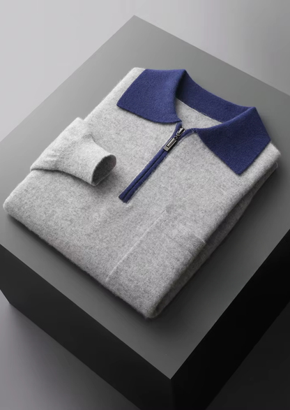 Premium Cashmere Two Tone Zipper Polo | Apuro