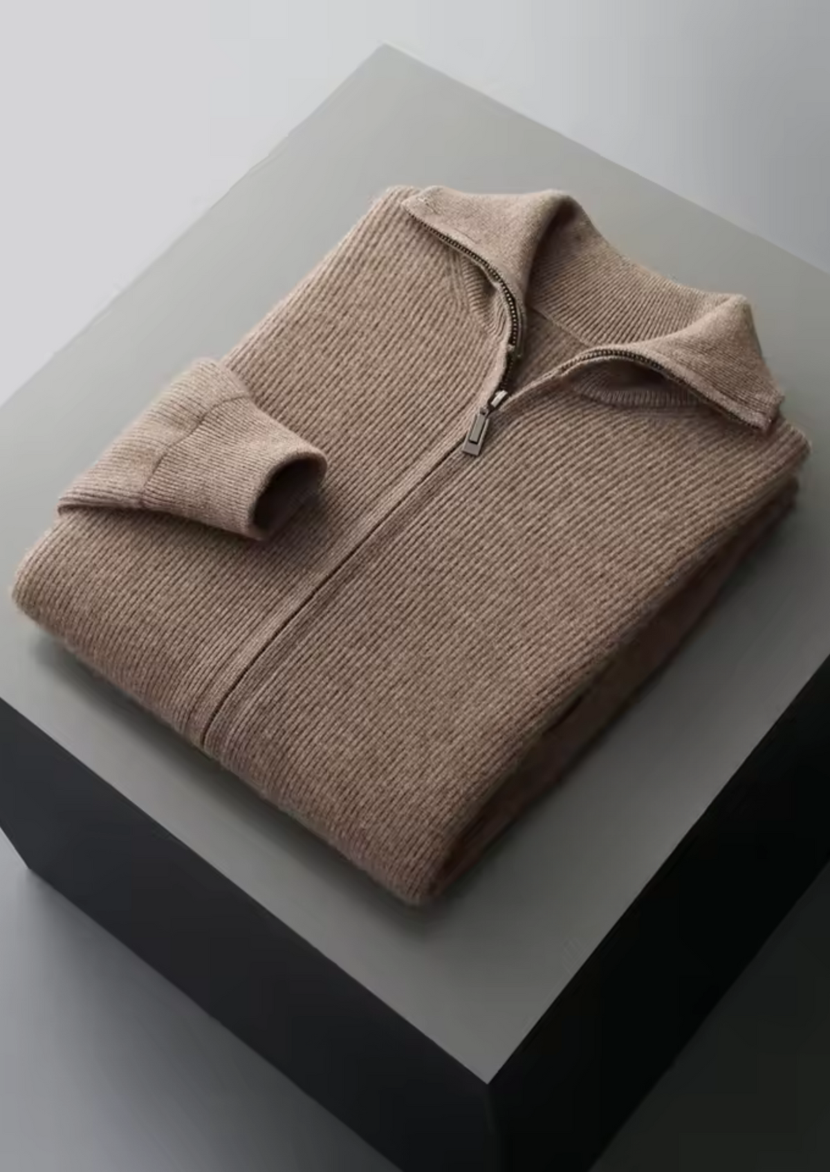 Pure Extra-Fine Merino Wool Ribbed Zipper Cardigan | Apuro