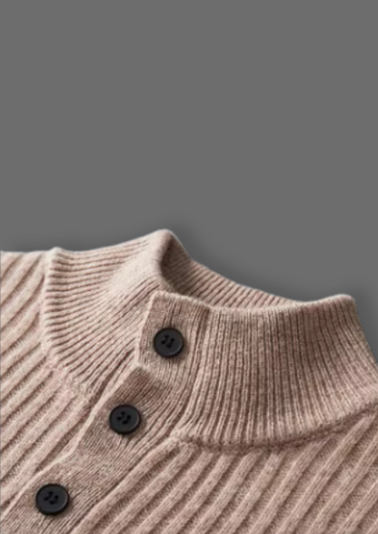 Pure Extra-Fine Merino Wool Ribbed Henley Sweater | Apuro