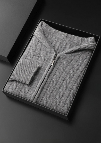 Premium Cashmere Cable Knit Zipper Hoodie | Apuro