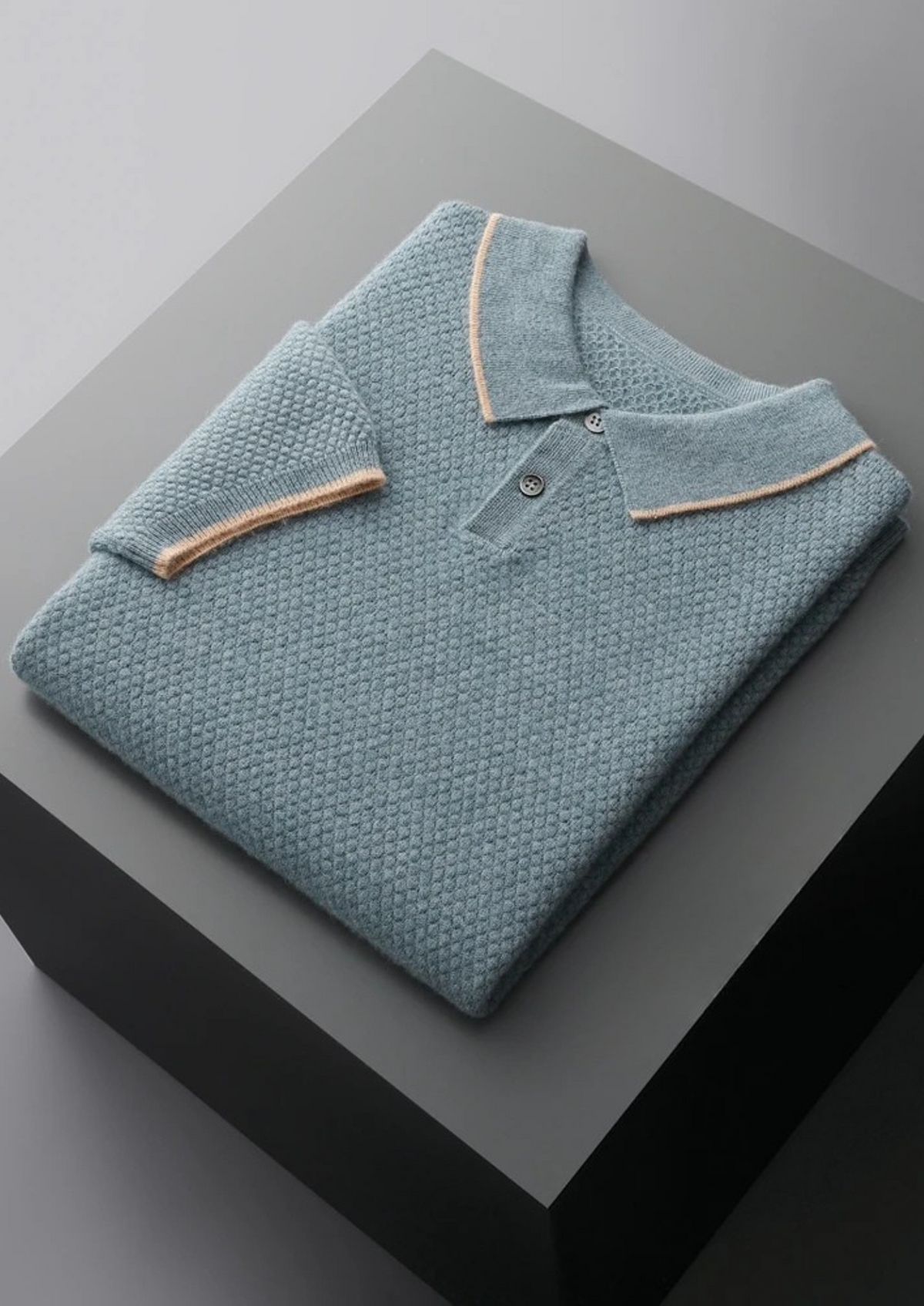 Premium Cashmere Sea Blue Two-Tone Polo | Apuro