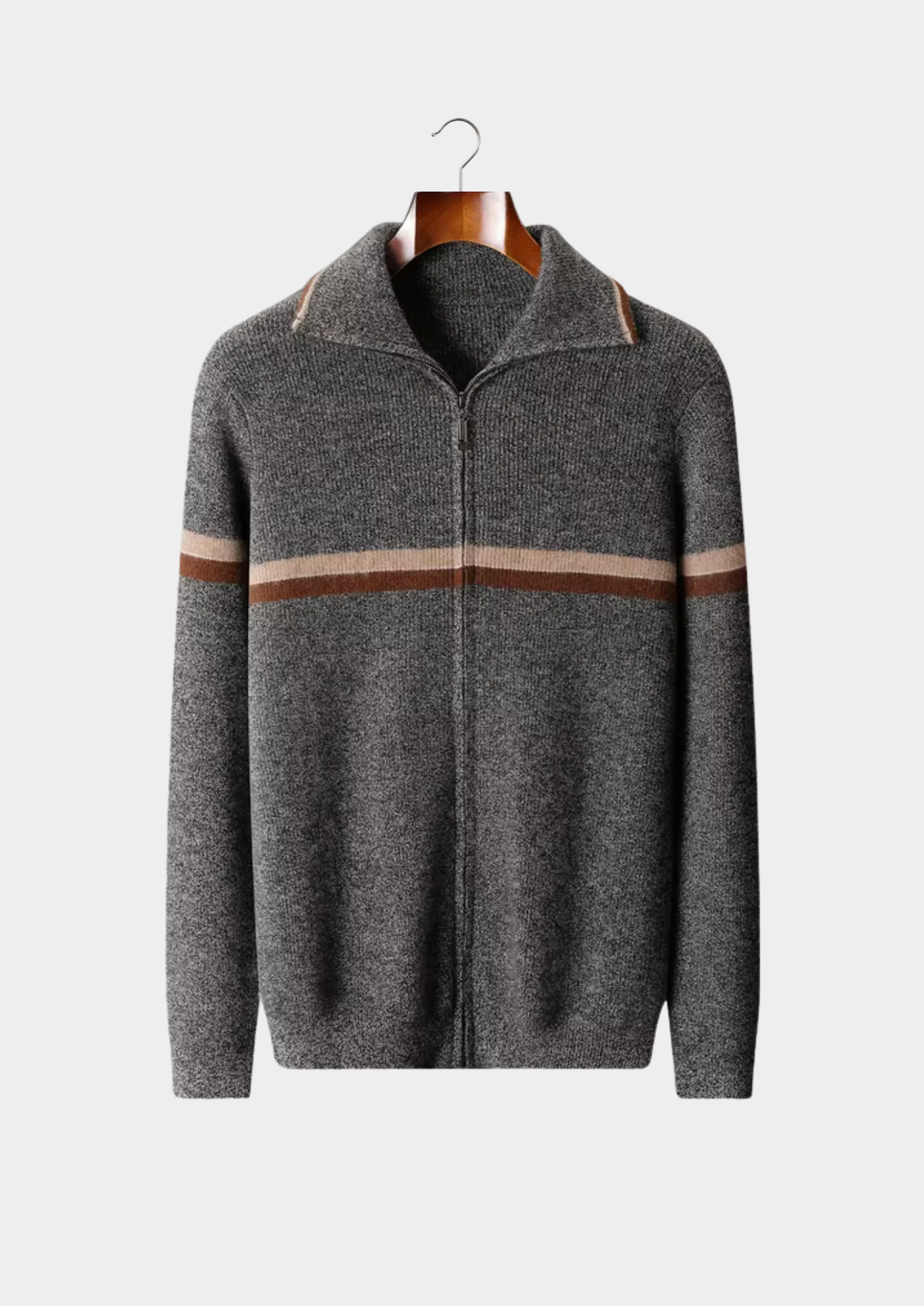 Pure Cashmere Striped Zip Cardigan | Apuro