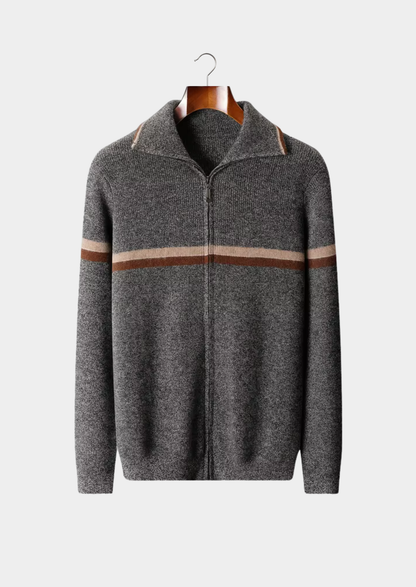 Pure Cashmere Striped Zip Cardigan | Apuro