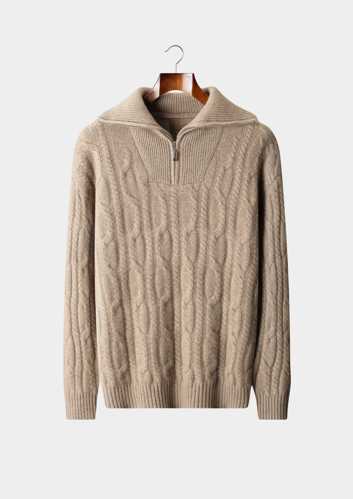 Pure Cashmere Beige Cable Half Zip Sweater | Apuro