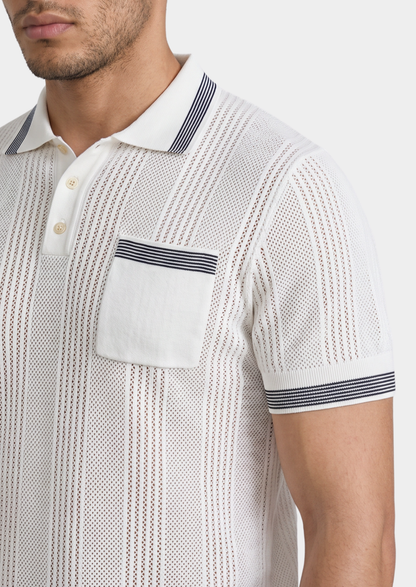 Leon White Open Knit Lightweight Polo | Apuro