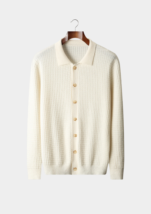 Pure Cashmere Ivory Textured Button Cardigan | Apuro