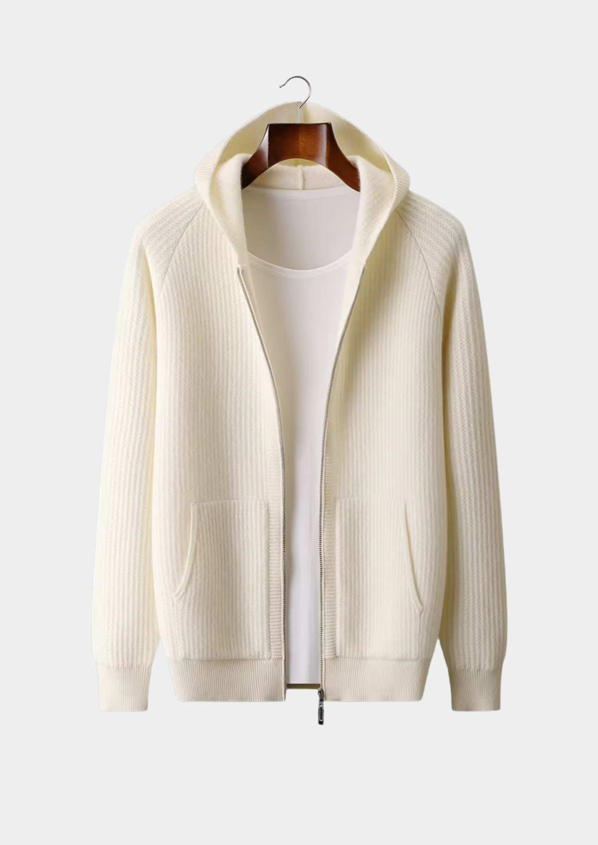 Pure Extra-Fine Merino Wool Ribbed Zipper Hoodie | Apuro