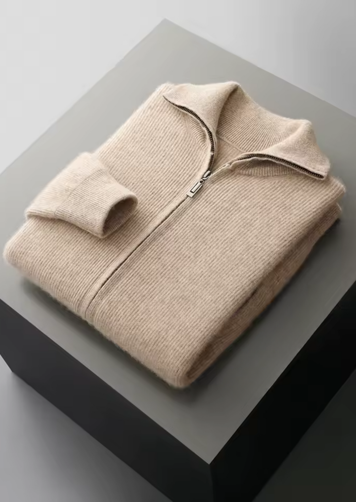 Pure Extra-Fine Merino Wool Ribbed Zipper Cardigan | Apuro