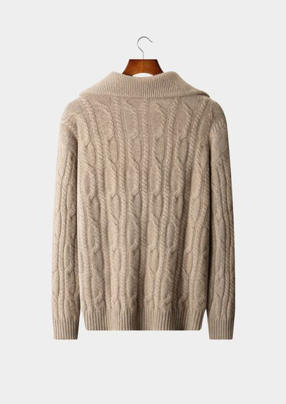 Pure Cashmere Beige Cable Half Zip Sweater | Apuro
