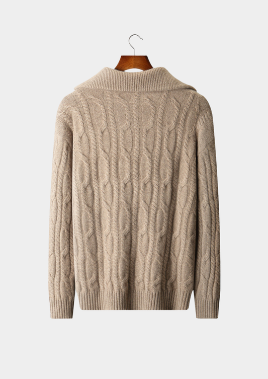 Pure Cashmere Beige Cable Half Zip Sweater | Apuro