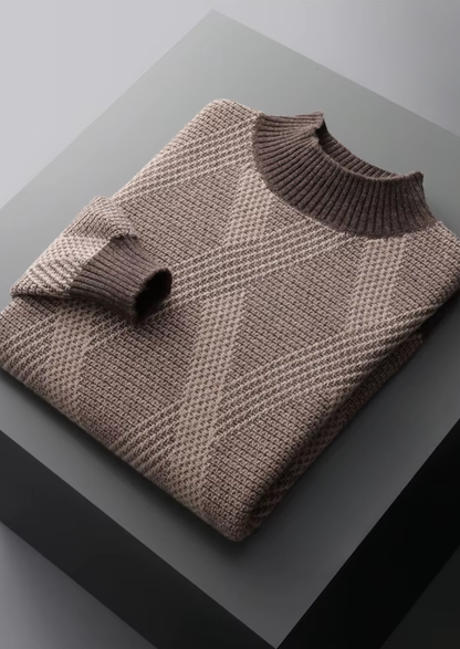 Pure Extra-Fine Merino Wool Two Tone Patterned Mockneck | Apuro