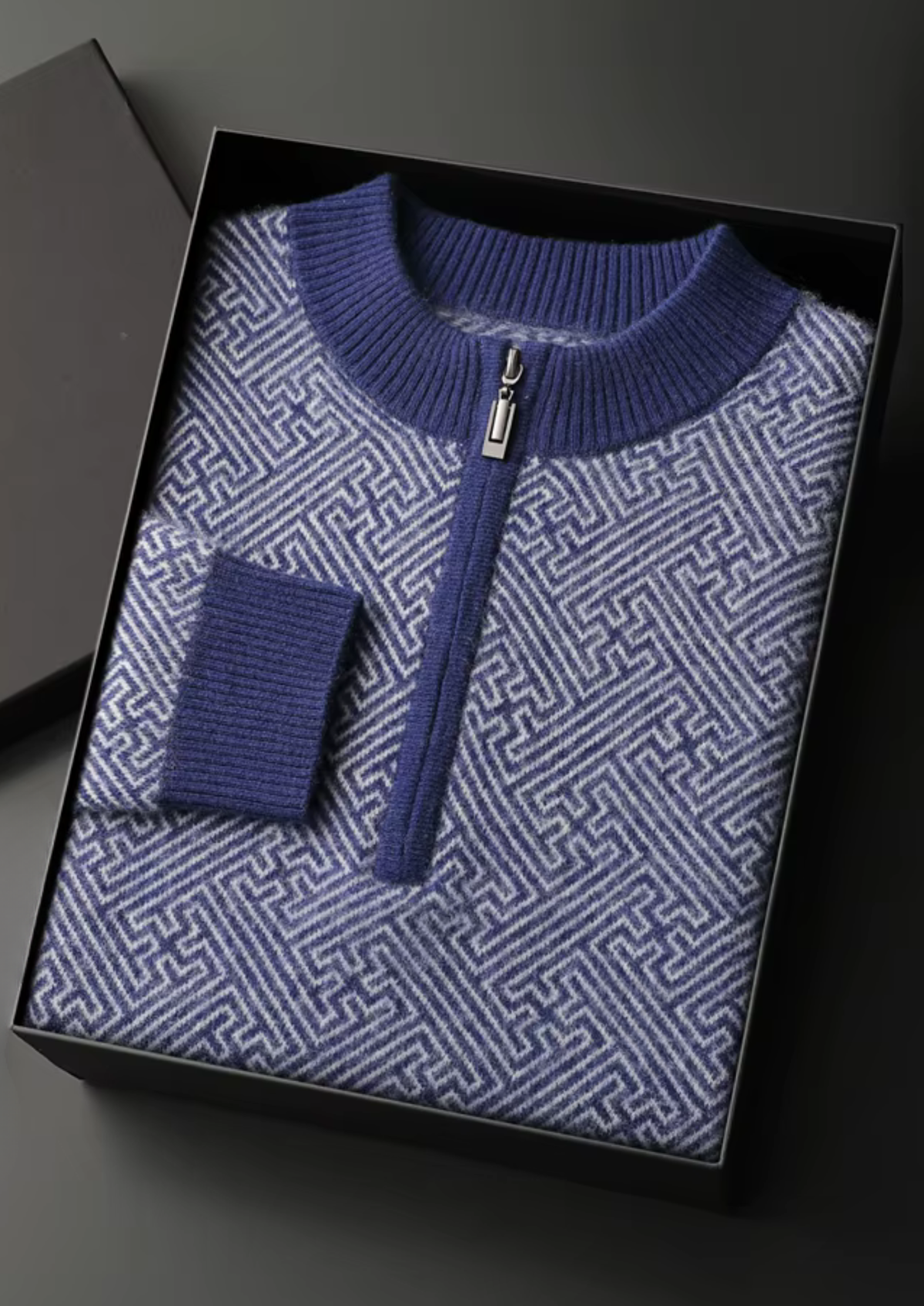 Premium Cashmere Patterned Half-Zip Sweater | Apuro