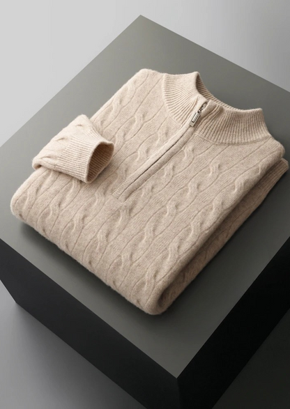Pure Extra-Fine Merino Wool Cable Half Zip | Apuro