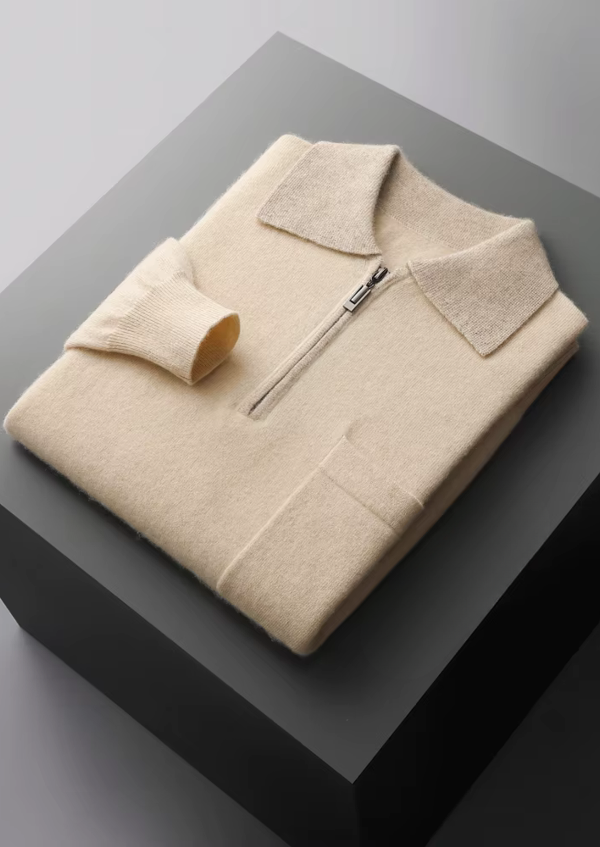 Premium Cashmere Two Tone Zipper Polo | Apuro