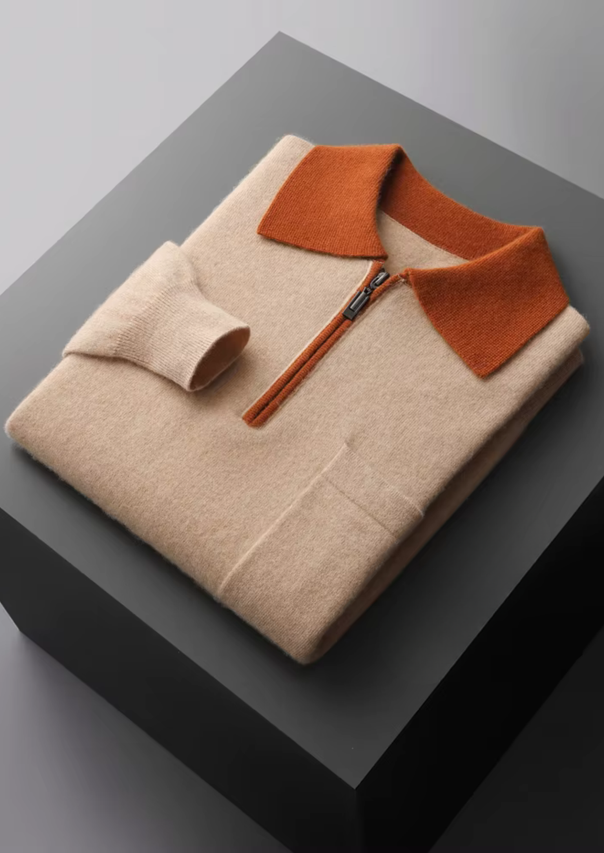 Premium Cashmere Two Tone Zipper Polo | Apuro