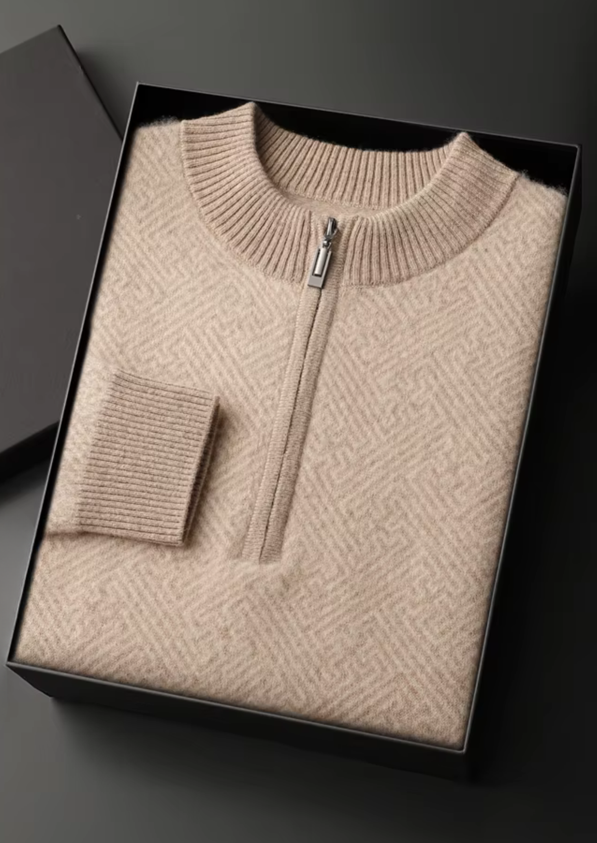 Premium Cashmere Patterned Half-Zip Sweater | Apuro