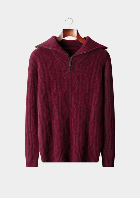 Pure Cashmere Burgundy Cable Half Zip Sweater | Apuro